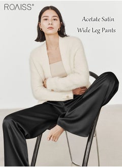 Buy Women's Satin Silky Straight Pants Casual Wide-Leg Pants With Elasticated Waist And Draped Feel in Saudi Arabia