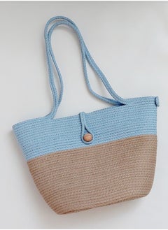 Buy Shoulder beach bag rope cotton yarn light blue and beige in Egypt