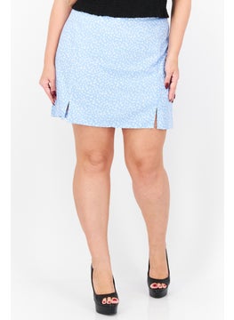 Buy Women Curve Floral Printed Mini Skirt, Light Blue in UAE