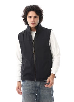 Buy Zip Through Neck Plain Padded Vest_ Black in Egypt