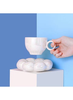 Buy Ceramic Flower Coffee Mug with Saucer,Creative Cloud Coffee Cup,Ceramic Tea Cup Mug for Coffee Milk Tea Latte Yogurt in Saudi Arabia