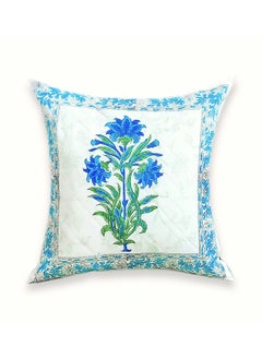 Buy Blue Lagoon Premium Organic Cotton Non-Allergenic Quilted Hand Block Printed Cushion Cover 40 Cm X 40 Cm in UAE