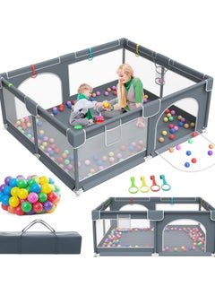 Buy Baby Playpen, 79" x 63" Extra Large Play Yard Playpen for Babies and Toddlers with 30 Ocean Balls, Indoor & Outdoor Safety Baby Activity Center with Breathable Mesh, Anti-Slip Suckers and Zipper Gate in UAE