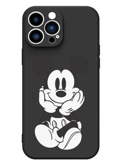 اشتري Protective Slim Fit Case Liquid Silicone Cover with Full Body Protection Anti-Scratch Shockproof Case For iPhone 12 Pro Max Black  - Mickey sitting في الامارات