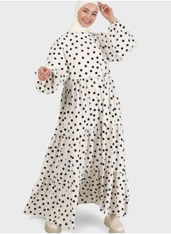 Buy Balloon Sleeve Printed Tiered Dress in UAE