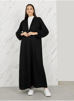 اشتري Solid Elasticated Cuff Sleeves Open Front Casual Abaya في السعودية