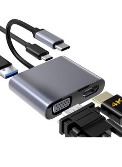 اشتري USB C to VGA HDMI Adapter, 4 in 1 Type C to 4K HDMI/VGA/USB 3.0/USB C PD Charging Multiport Hub Adapter Compatible with Macbook Pro/Air,Nintendo,Dell,HP,Samsung S23/S24,Huawei P30 and More في مصر