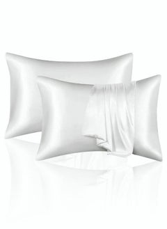 Buy 2 Pieces Soft and Smooth Satin Silk Pillowcase for Hair and Skin Health 51*102cm Breathable Bedding Pillowcase for Home White in Saudi Arabia