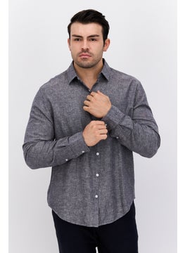 Buy Men Regular Fit Heather Long Sleeves Casual Shirt, Charcoal in Saudi Arabia