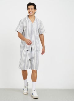 Buy Striped Revere Collar Shirt and Short Set in Saudi Arabia