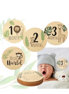 اشتري Baby Monthly Milestone with Announcement Sign Wooden Newborn Welcome Discs Round New Double Sided Printed for Boys Girls Photo Prop Shower في الامارات