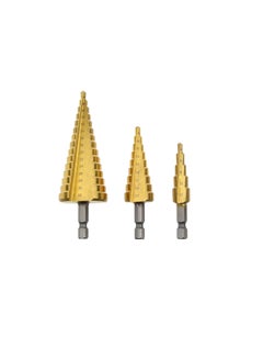 Buy 3-Piece Titanium Coted Cone Metal Step Drill Bits in UAE