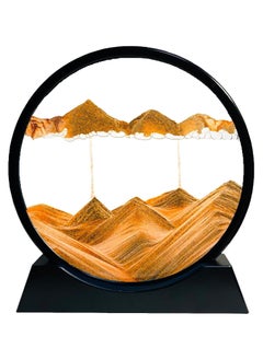 Buy Sand Art Liquid Motion, Round Glass 3D Moving Sand Art Picture Deep Sea Sandscape in Motion Display Flowing Sand for Adult Kid Desktop Home Office Work Decor (Yellow, 7inch) in UAE