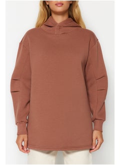 Buy Camel Hooded Thick Knitted Sweatshirt with Fleece/Charcoon TCTAW24TW00020 in Egypt