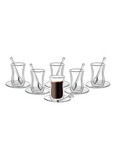 اشتري 18-Pieec Double Wall Glass Tumbler Set 100ml Estikana Tea or Coffee Cups with Spoon TS891 في الامارات