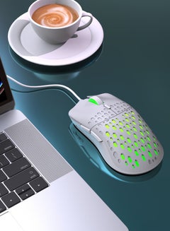 اشتري Wired Gaming Mouse,Hole Mouse 6-Key Wired Gaming Mice with Macro Programming RGB Lighting,Ergonomic Wired Gaming Mouse Wired Computer Gaming Mice with Backlight Modes for PC,Laptop(White) في السعودية