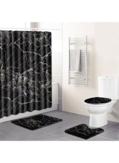 Buy 4-Piece Water-resistant Shower Curtain & Lid Toilet Cover Pedestal Rug Non-slip Bath Mat Bathroom Decoration Accessories in UAE