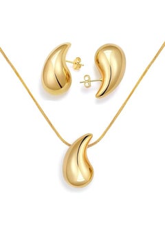 Buy Chunky Gold Hoop Earrings and Necklace Set - Lightweight Waterdrop Hollow Open Hoops - Hypoallergenic Fashion Jewelry in Gift Box in UAE