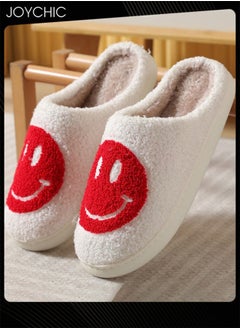 اشتري Autumn and Winter Warm Windproof Smiley Face Designed Bedroom Slippers White/Red for Women/Men في الامارات