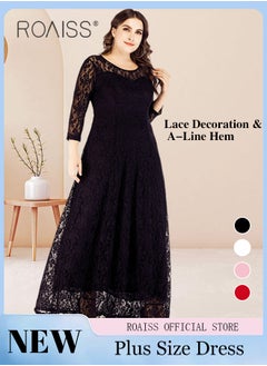 اشتري Plus Size Abaya Long Dress Lace Hollow Pattern Skirt in Wide Hem Stylish Formal Evening Gown في السعودية