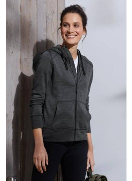 اشتري Women Full Zip Hooded Long Sleeves Textured Sweatshirt, Charcoal في الامارات