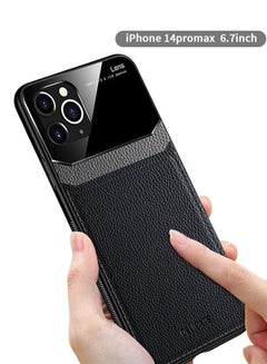 Buy iPhone 14 Pro Max Case 6.7 Inch, Luxury Leather Case, Leather Back Cover, Tempered Glass Cover, Anti-Slip, Anti-Fingerprint, Shockproof Protector iPhone 14 Pro Max Cover in Saudi Arabia