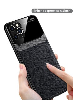 اشتري iPhone 14 Pro Max Case 6.7 Inch, Luxury Leather Case, Leather Back Cover, Tempered Glass Cover, Anti-Slip, Anti-Fingerprint, Shockproof Protector iPhone 14 Pro Max Cover في السعودية