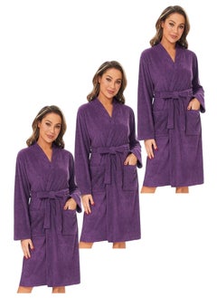 Buy 3 Pieces Purple Colour Terry Weave Cotton  Bathrobe XL Size in UAE