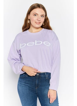 Buy Women Round Neck Brand Logo Crop Sweatshirts, Lavender in UAE