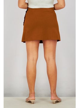 اشتري Women Ruffled Mini Skirt, Brown في الامارات