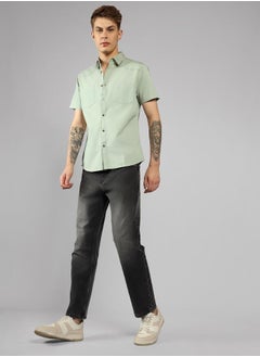 Buy Regular Fit Grey Cotton Casual Shirt Regular Collar in UAE