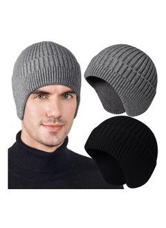 Buy SYOSI Winter Beanies with Ear Flaps for Men Women, Stocking Caps Warm Ear Flap Hat with Fleece Lined Knit Brimmed Ski Cap in Saudi Arabia