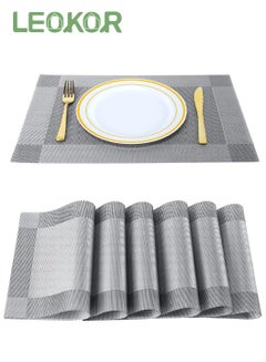 اشتري 6 Pcs Linen Natural Fabric Handcrafted Machine Weave Placemats Non-Slip Kitchen Table Mats في السعودية