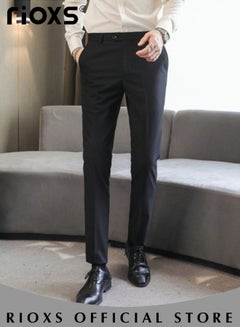 Buy Men's Classic Slim Fit Formal Pants Casual Business Trousers Trendy Straight Leg Dress Pants With Pockets in UAE