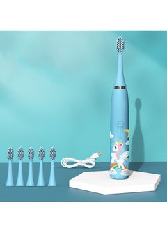 اشتري Portable Kids Electric Toothbrush, Battery Powered Kids Toothbrush 6 Brush Heads, Built-in 2 Minute Timer, Soft Bristles, IPX7 Water Resistant (Blue) في الامارات