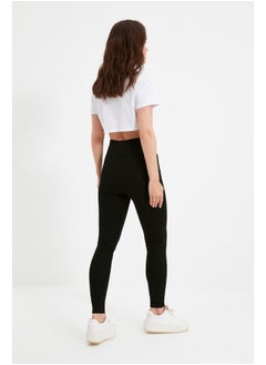 Buy Black High Waist Basic Knitted Interlock Leggings With Elastic Waist TWOAW20TA0047 in Egypt