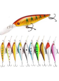 Buy 10Pcs Fishing Lures - Crank Bait Set, Deep Diving Wobblers Artificial Baits with 3D Eyes, Bass Lures for Freshwater and Saltwater Fishing in UAE