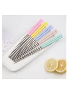 Buy Reusable Double Stainless Steel Chopsticks Lightweight Non-Slip Dishwasher Safe Multi Color Cutlery in Egypt