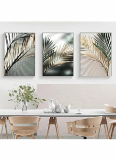 Buy Golden Palm Leaf Plant Canvas Painting, Botanical Nordic Wall Art Poster 50X70Cm, 3Pcs in UAE