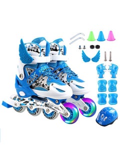 اشتري Kids Adjustable Perfect inline skates Roller Skate Shoe Set with LED Flash في السعودية