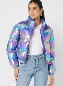 Buy Holographic Look Padded Jacket in UAE
