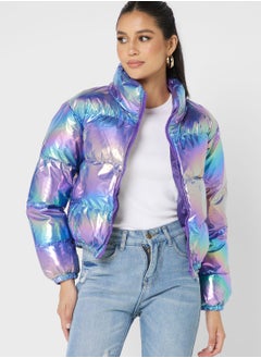 Buy Holographic Look Padded Jacket in UAE