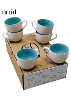 Buy Set of 6 Coffee Mug, Celestial Ceramic Coffee Mugs with Handle, Big Coffee Mugs for Coffee, Tea, Soup, Shakes, etc. Dishwasher Safe, Outside White and Inside Sky Blue (600 ml or 20 oz). in UAE