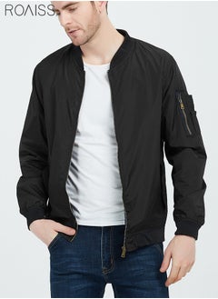 اشتري Men's Casual Baseball Jacket Long Sleeve Zip Open and Close The Hem and Cuffs are Elastic Design Daily Wear of Baseball Uniform Solid Coat في السعودية