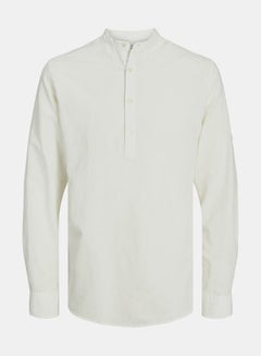 Buy Mandarin Collar Half Placket Shirt with Long Sleeves in Saudi Arabia