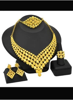 Buy 24k Gold-Plated Arabian Bride Necklace Earrings Ring Bracelet 4-Piece Jewelry Set in Saudi Arabia