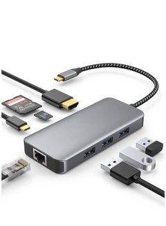 اشتري USB C Hub 8 in1 with 4K HDMI Adapter, 1000Mbps Ethernet Port, 100W PD Charging, SD 3.0 & TF 3.0 Card Reader, USB 3.0 & USB 2.0 port for USB-C Laptop and Type C Device في السعودية