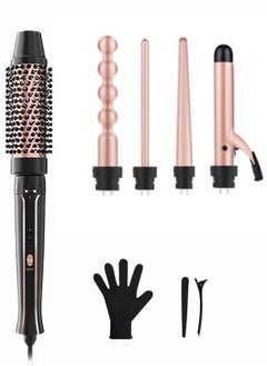 Buy Curling Wand Set, 5 in 1 Hair Curler Iron Thermal Brush Curling Wand Set, 5 in 1 Curling Iron Set with 5 Interchangeable Curling Wand Ceramic Barrel in Saudi Arabia