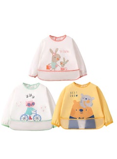 Buy Long Sleeves Baby Bibs, 3 Pcs Waterproof Smock Apron Set Food Catcher Pocket Soft Machine Washable Stain Odor Resistant for 6 24 Months Kids in UAE