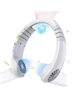 اشتري USB Hanging Neck Fan, Air Cooler USB Micro Portable 2 in 1 Air Cooler Mini Electric Air Conditioner Scarf Cooling Portable Hanging Neck Fan (White) في السعودية